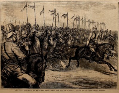 Indiai kontingensünk Máltán, a Cambridge-i herceg előtti szemle, a kilencedik bengáli lándzsás lovasezred parancsnoka. alkotó: Godefroy Durand