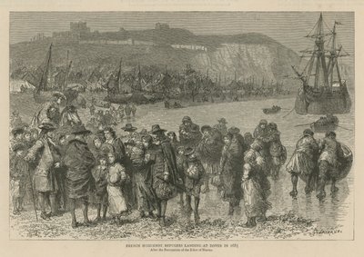 A hugenották Angliában: Doverben landoló francia hugenotta menekültek 1685-ben (metszet) alkotó: Godefroy Durand