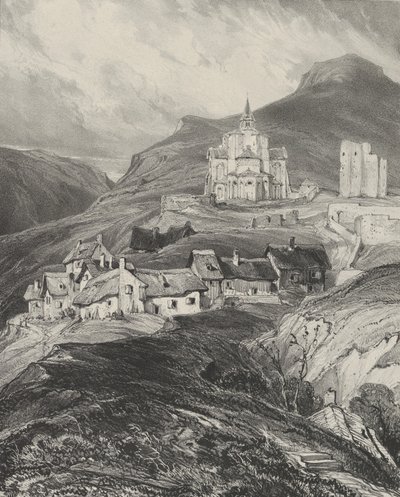 A Saint-Nectaire-templom külső apszisa, 1831. alkotó: Godefroy Engelmann
