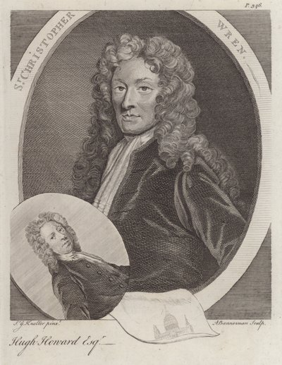 Sir Christopher Wren angol építész és Hugh Howard angol művész és gyűjtő (metszet) alkotó: Godfrey (after) Kneller