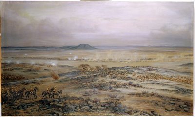 A támadás Cronje hadereje ellen a Vedute sodródásnál Paardeberg közelében, 1900 alkotó: Godfrey Douglas Giles