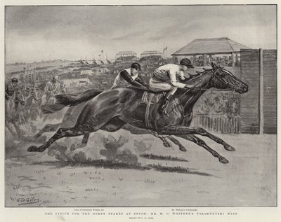 A Derby Stakes befejezése Epsomban, Mr. W. C. Whitney Volodyovski nyer alkotó: Godfrey Douglas Giles