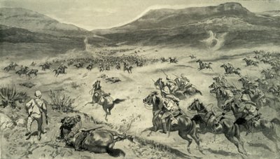 A búrok utolsó kiállása a brit lovasság Kimberley-támadása előtt, 1900 alkotó: Godfrey Douglas Giles