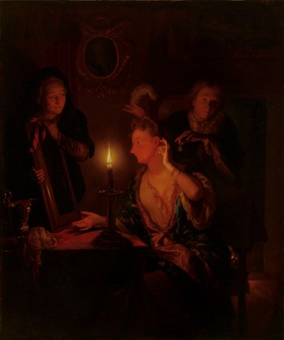 Hölgy a tükörben gyertyafénynél alkotó: Godfried Schalcken