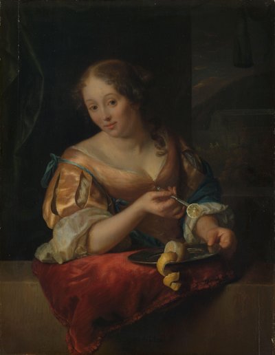 Fiatal nő citrommal alkotó: Godfried Schalcken