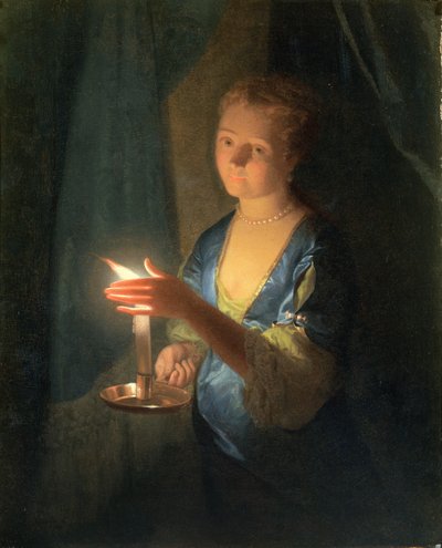 Egy hölgy, aki gyertyát tart alkotó: Godfried Schalcken