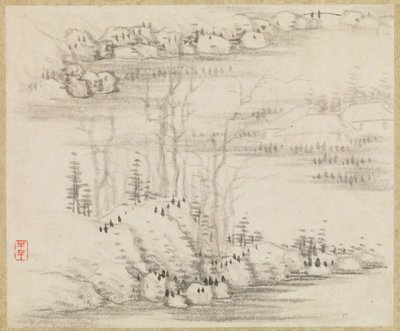 Tájak és fák, kb. 1679. alkotó: Gong Xian