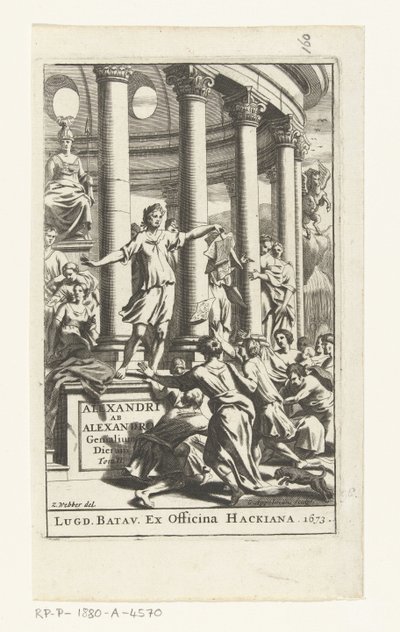 Titelpagina voor Alexander ab Alexander, Genialium dierum, deel 2, 1673 alkotó: Gonsales Appelmans (attributed to)