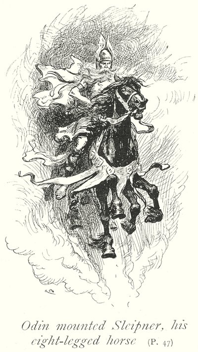 Odin nyolclábú lován Sleipnerrel (litó) alkotó: Gordon Frederick (after) Browne