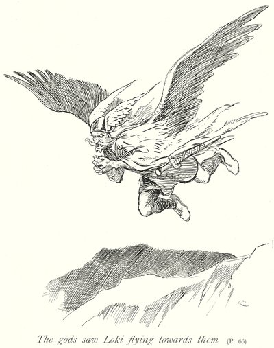 Az istenek látták, hogy Loki feléjük repül (litho) alkotó: Gordon Frederick (after) Browne