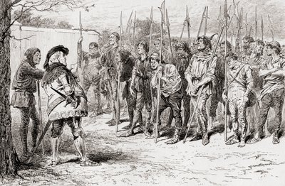 Jelenet William Shakespeare IV. Henrik király című drámájából, 1. rész, IV. felvonás, 2. jelenet, Falstaff rongyos ezredje, William Shakespeare műveiből, 1896. alkotó: Gordon Frederick Browne