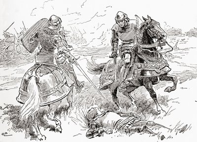 Jelenet William Shakespeare IV. Henrik király című drámájából, 1. rész, V. felvonás, 3. jelenet, Earl of Douglas: Minden kész, minden nyert, itt lélegzetvisszafojtva fekszik a király, William Shakespeare műveiből, 1896. alkotó: Gordon Frederick Browne