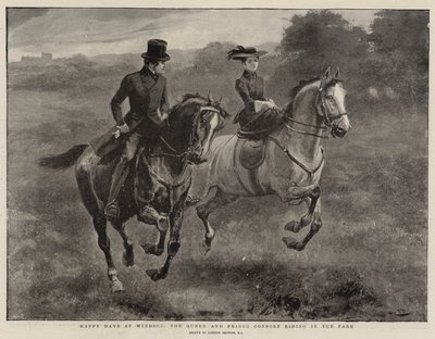 Boldog napokat Windsorban, a királynő és a herceg hitvese lovagol a parkban alkotó: Gordon Frederick Browne