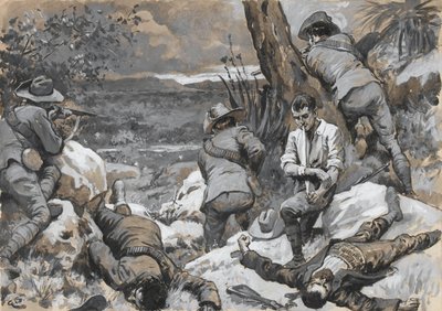 ?A búrok támadása Caesar tábora ellen: Forró sarok határra szerelt puskákkal, 1900? alkotó: Gordon Frederick Browne