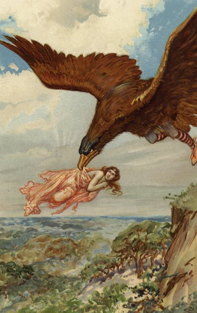 Thjassi, az óriás, sas tollazatában lerepült és utolérte Idunát (chromolitho) alkotó: Gordon Frederick Browne