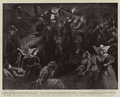 Népük szívének megnyerése, Olaszország királya és királynője a katasztrófa helyszínén Róma közelében alkotó: Gordon Frederick Browne
