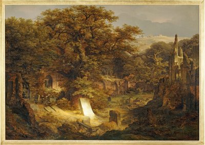 Tájkép sírkővel és romokkal ... alkotó: Govaert Flinck