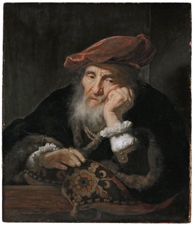 Egy öregember egy ablaknál alkotó: Govert Flinck