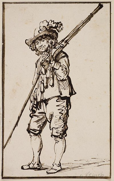 Egy álló katona muskétával a vállán alkotó: Govert Flinck