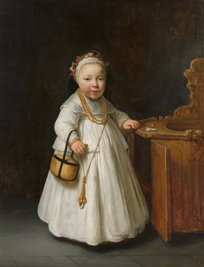 Lány egy magas szék mellett alkotó: Govert Flinck