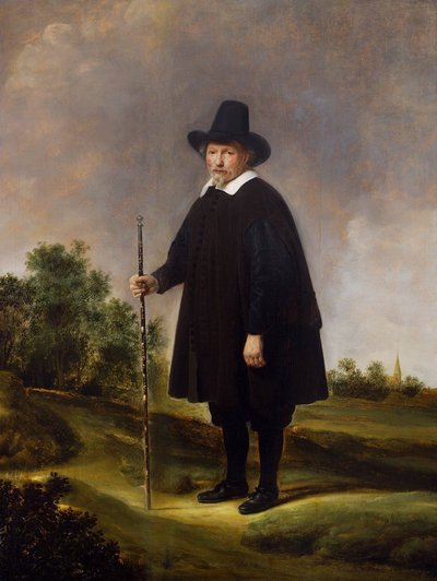 Egy férfi portréja a táj előtt alkotó: Govert Flinck