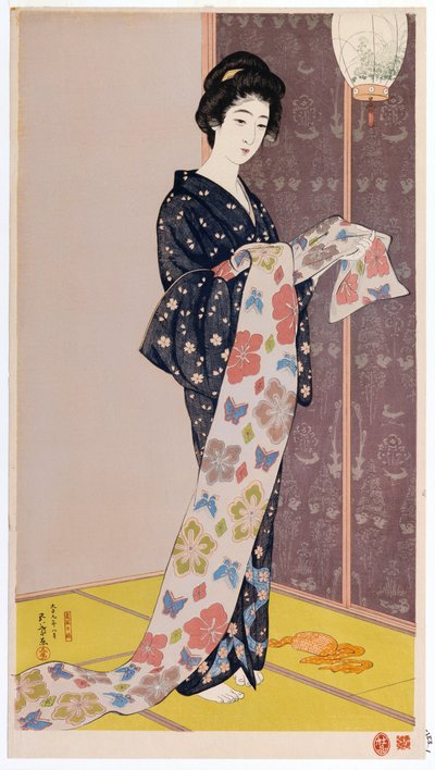 Fiatal nő nyári kimonóban, 1920 alkotó: Goyo Hashiguchi