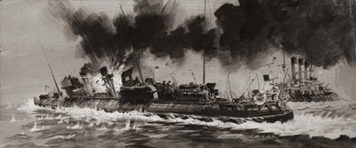 Azonosítatlan 1. világháborús haditengerészeti ütközet (gouache, papír) alkotó: Graham Coton