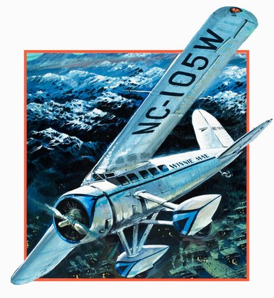 Wiley Hardemann Post repülő Winnie May szóló világkörüli útja (gouache, papír) alkotó: Graham Coton