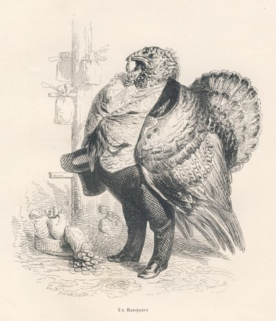 Törökország bankárként. JJ Granville által illusztrált matricák. Tamisier aláírással ellátott metszet a "Souvenirs d
