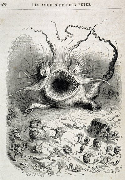 Les amours de deux beêtes (borzasztó szörnyeteg) - Grandville „” Önmaguk által festett állatok: az állatok magán- és közélete” című művében, Honoré de Balzac fejezete, szerk. Hetzel alkotó: Grandville