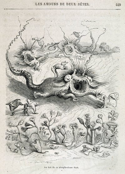 Les amours de deux beêtes (szörnyek meredek üldözése) - Grandville „” Önmaguk által festett állatok: az állatok magán- és közélete” című művében, Honoré de Balzac fejezete, szerk. Hetzel alkotó: Grandville