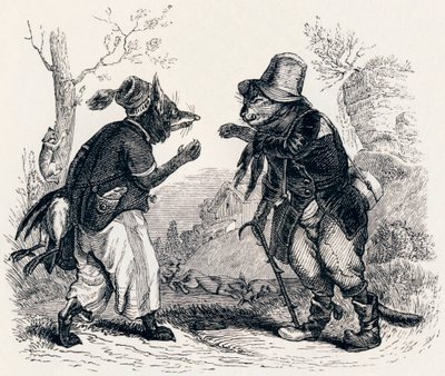 A macska és a róka (Le chat et le renard) - La Fontaine meséi alkotó: Grandville