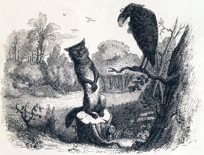 A varjú és a róka) A varjú és a róka - La Fontaine meséi alkotó: Grandville