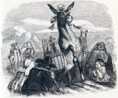 Az ereklyéket hordozó szamár – La Fontaine meséi alkotó: Grandville