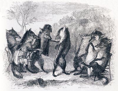 A vágott farkú róka (Le renard ayant la queue coupe) – La Fontaine meséi alkotó: Grandville