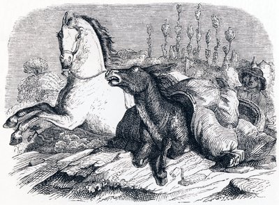 A ló és a szamár – La Fontaine meséi alkotó: Grandville