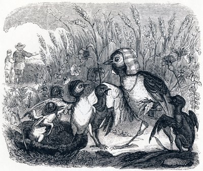 A pacsirta és fiókái egy mező mesterével - La Fontaine meséi alkotó: Grandville