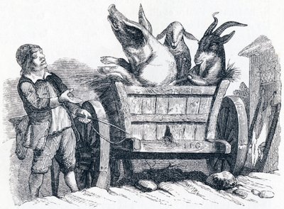 A disznó, a kecske és a juh (le cochon, la chèvre et le mouton) - La Fontaine meséi alkotó: Grandville