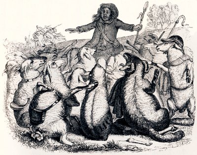 A pásztor és csordája – La Fontaine meséi alkotó: Grandville