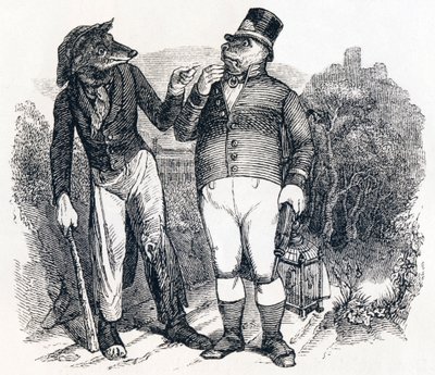 A farkas és a kutya – La Fontaine meséi alkotó: Grandville