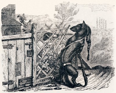A farkas és a sovány kutya - La Fontaine meséi alkotó: Grandville