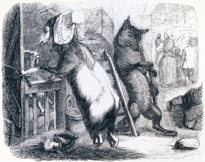 A farkas, a kecske és a kecskebaba – La Fontaine meséi alkotó: Grandville