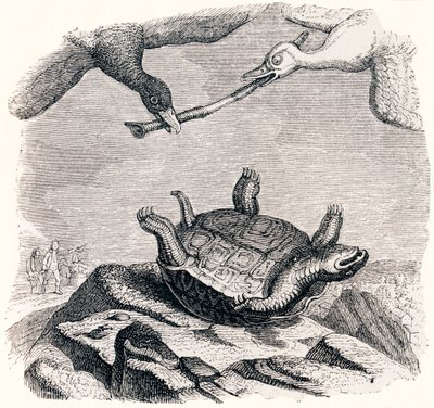 a teknős és a két kacsa – La Fontaine meséi alkotó: Grandville