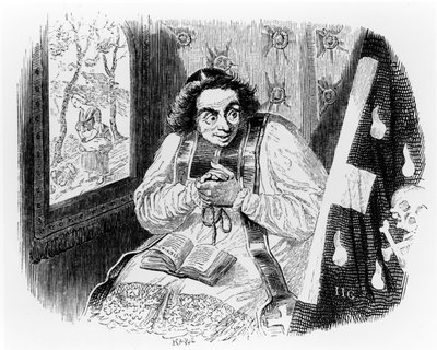 A pap és a holttest, illusztráció a La Fontaine „Fables”-hoz, H. Fournier Aine, 1838 alkotó: Grandville