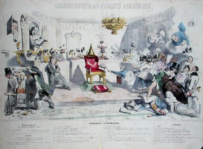 Grande Course au Clocher Academique, az Institut de France-ot ábrázoló karikatúra, 1839 (lásd még: 218693) (színes metszet) alkotó: Grandville 1803-47 after Grandville 1803-47 after