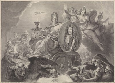 XIV. Lajos francia király allegorikus portréja alkotó: Gérard Edelinck