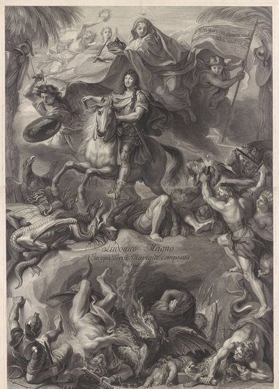 XIV. Lajos francia király allegorikus lovas portréja alkotó: Gérard Edelinck