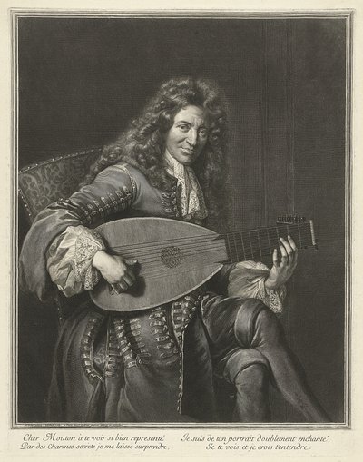 Charles Mouton lantművész és zeneszerző portréja c. 1626-1710, kb. 1695 alkotó: Gérard Edelinck