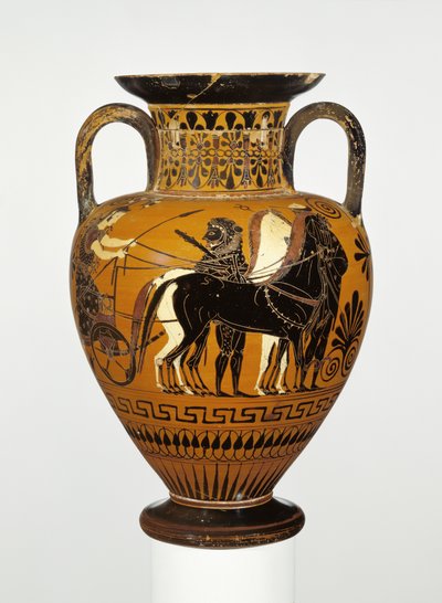 Padlási fekete alakos nyakamfora Héraklész apoteózisával, Kr.e. 530-20 (terrakotta) alkotó: Greek