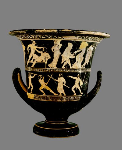 Tetőtéri vörös alakos kehelykráter, Thészeusz kalandjainak jeleneteivel díszítve, a dinoszfestő alkotása, 425 körül (kerámia) alkotó: Greek